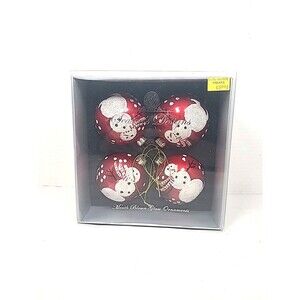 Vintage Season’s Designs Mouth Blown Glass Ornaments Red W/Skating Snowmen 4pc